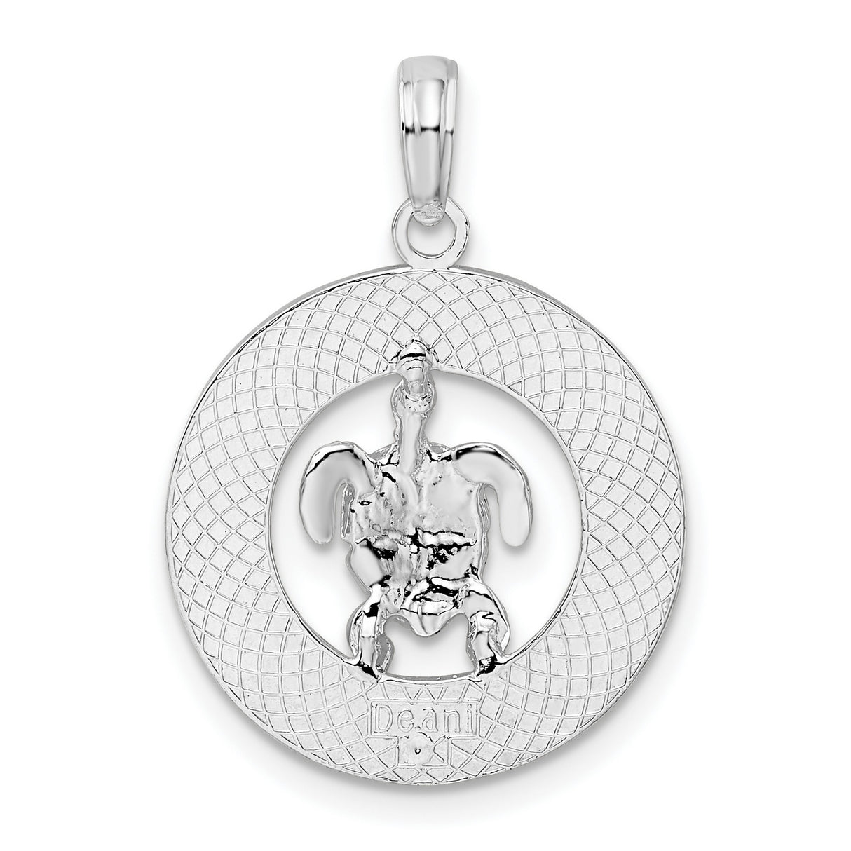 Sterling Silver Pendant, Sea Turtle with Wave Accents, Ocean-Themed Nautical Jewelry