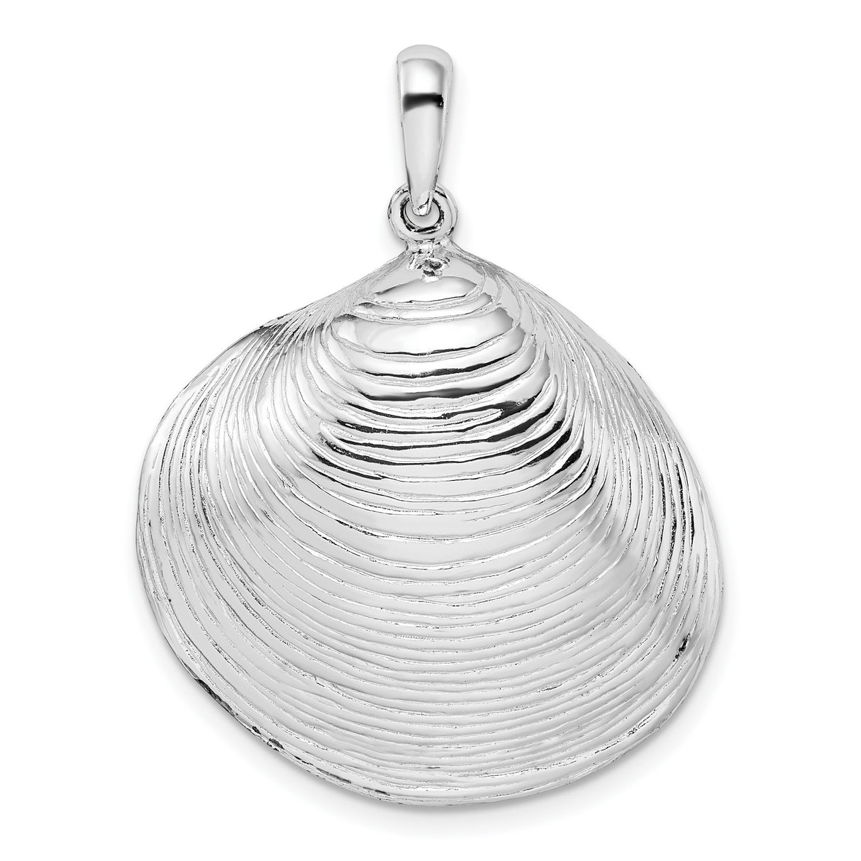 Sterling Silver Seashell Pendant with Detailed Clam Shell Design, Ocean-Inspired Jewelry