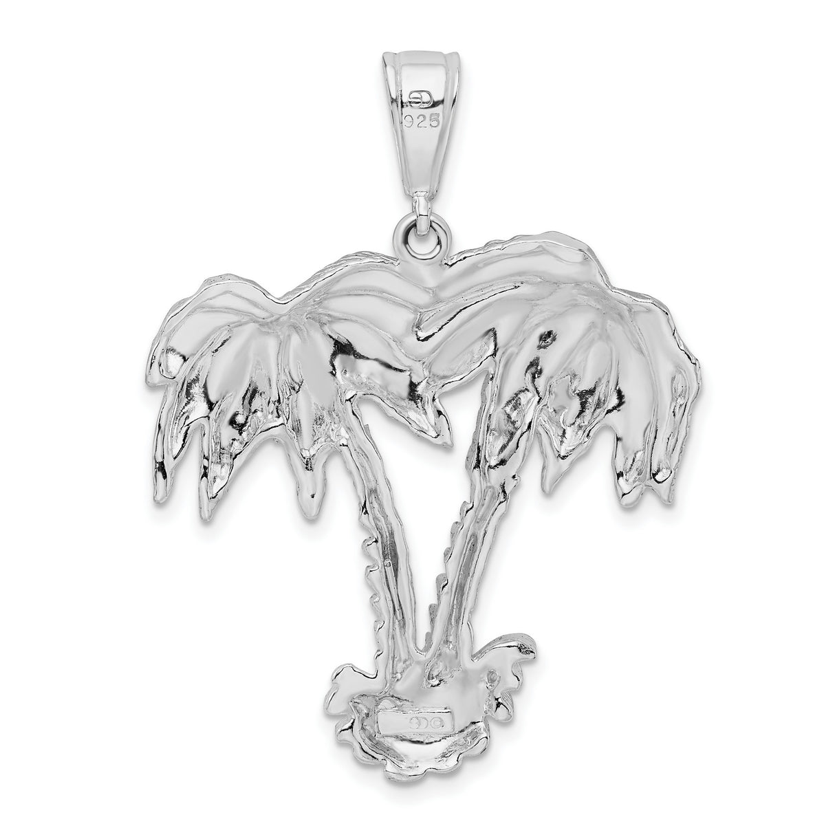 Sterling Silver Palm Tree Pendant with Two Detailed Palms, Tropical Island Charm