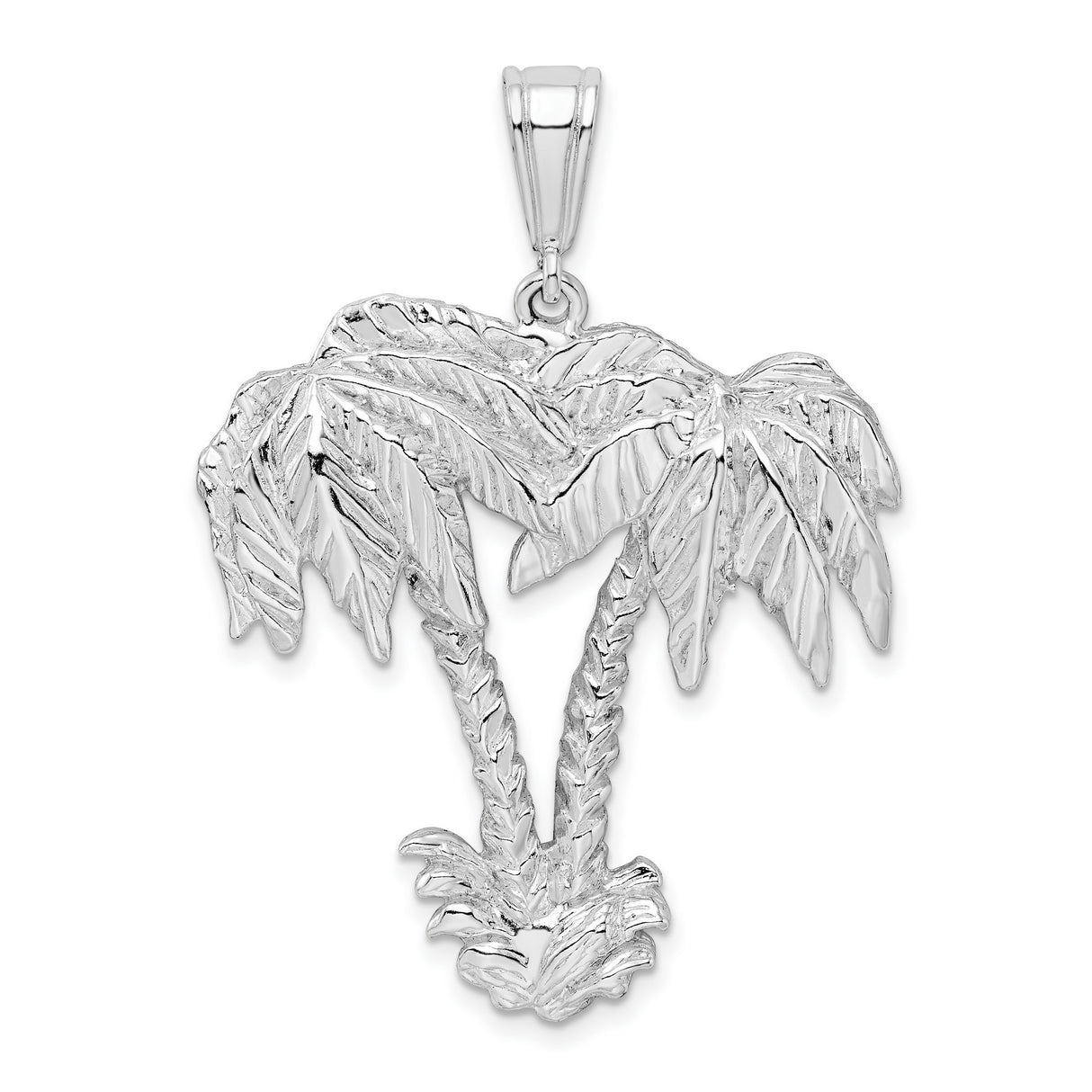 Sterling Silver Palm Tree Pendant with Two Detailed Palms, Tropical Island Charm