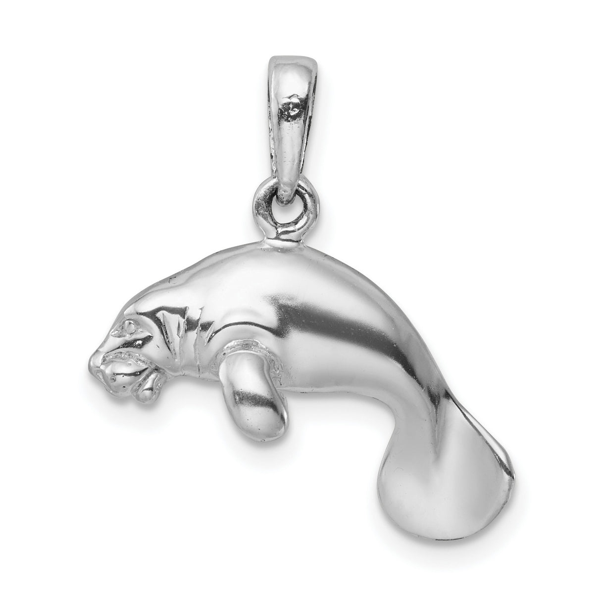 Sterling Silver Manatee Pendant, Detailed Ocean Animal Charm for Women and Unisex Wear