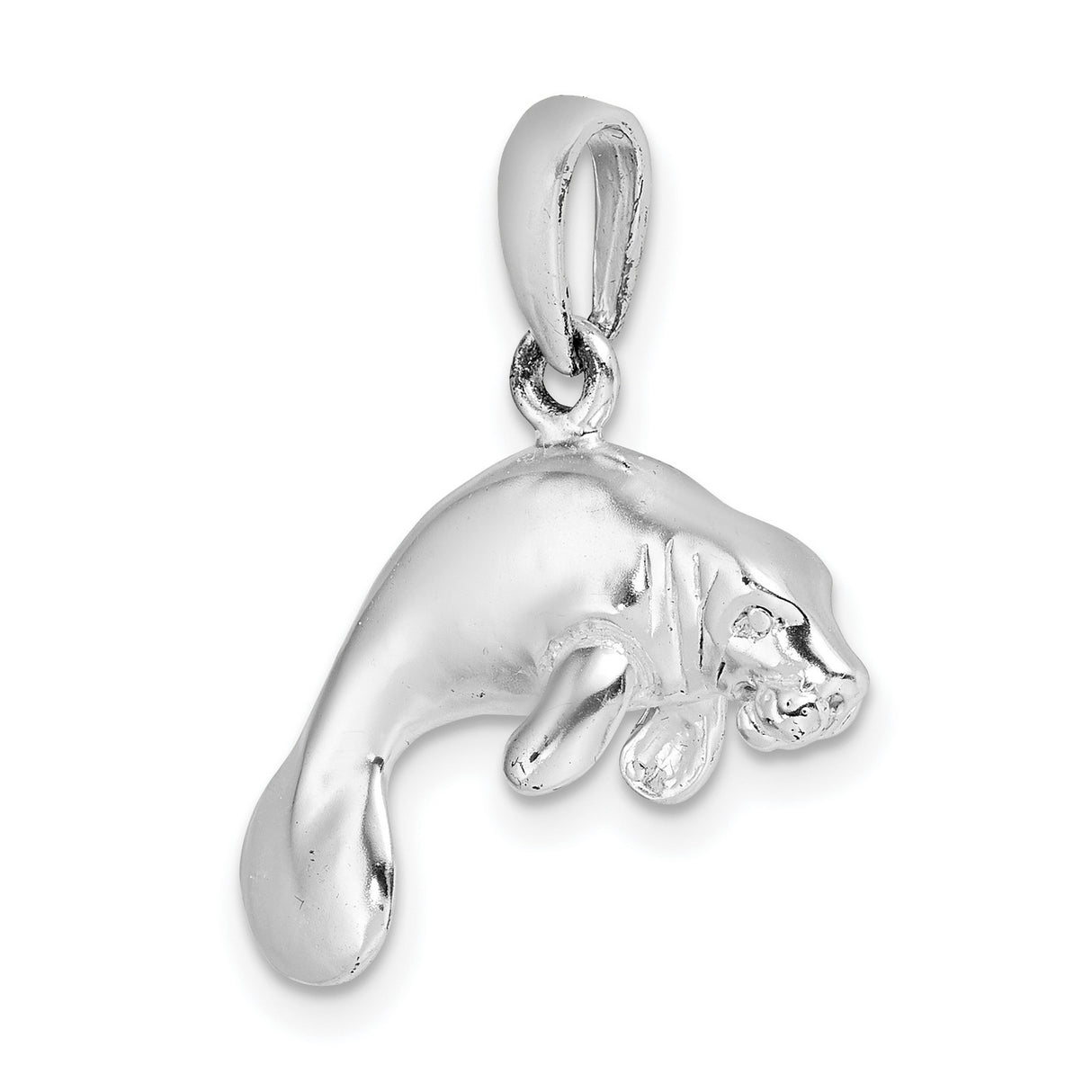 Sterling Silver Manatee Pendant, Detailed Ocean Animal Charm for Women and Unisex Wear