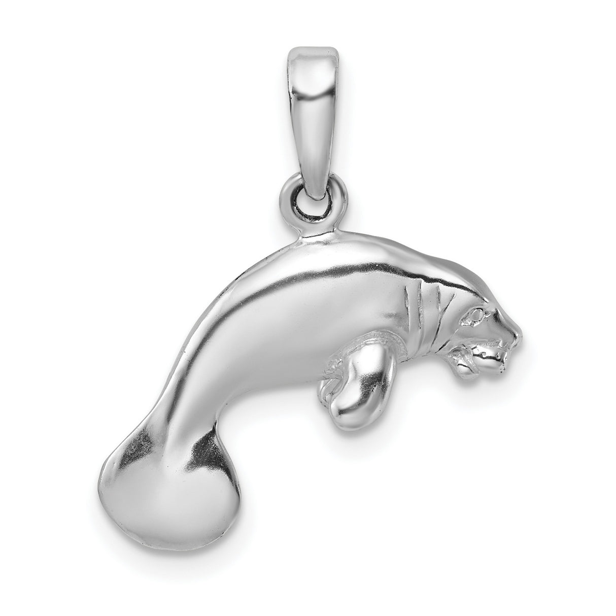 Sterling Silver Manatee Pendant, Detailed Ocean Animal Charm for Women and Unisex Wear