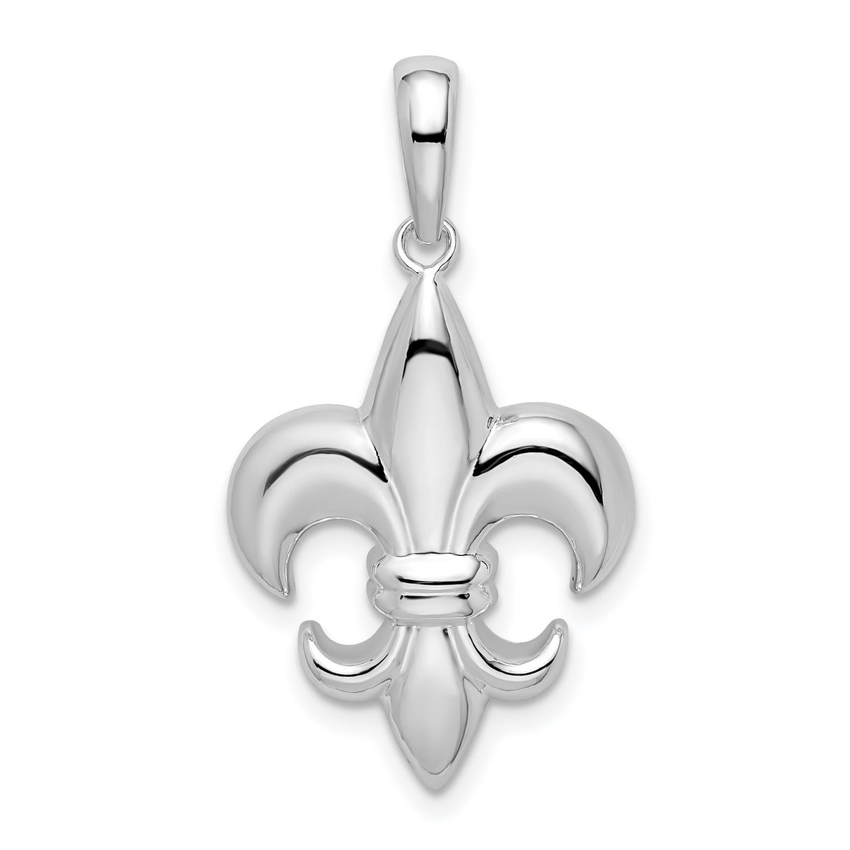 Polished Medium Fleur de Lis Charm Pendant in Real 925 Sterling Silver