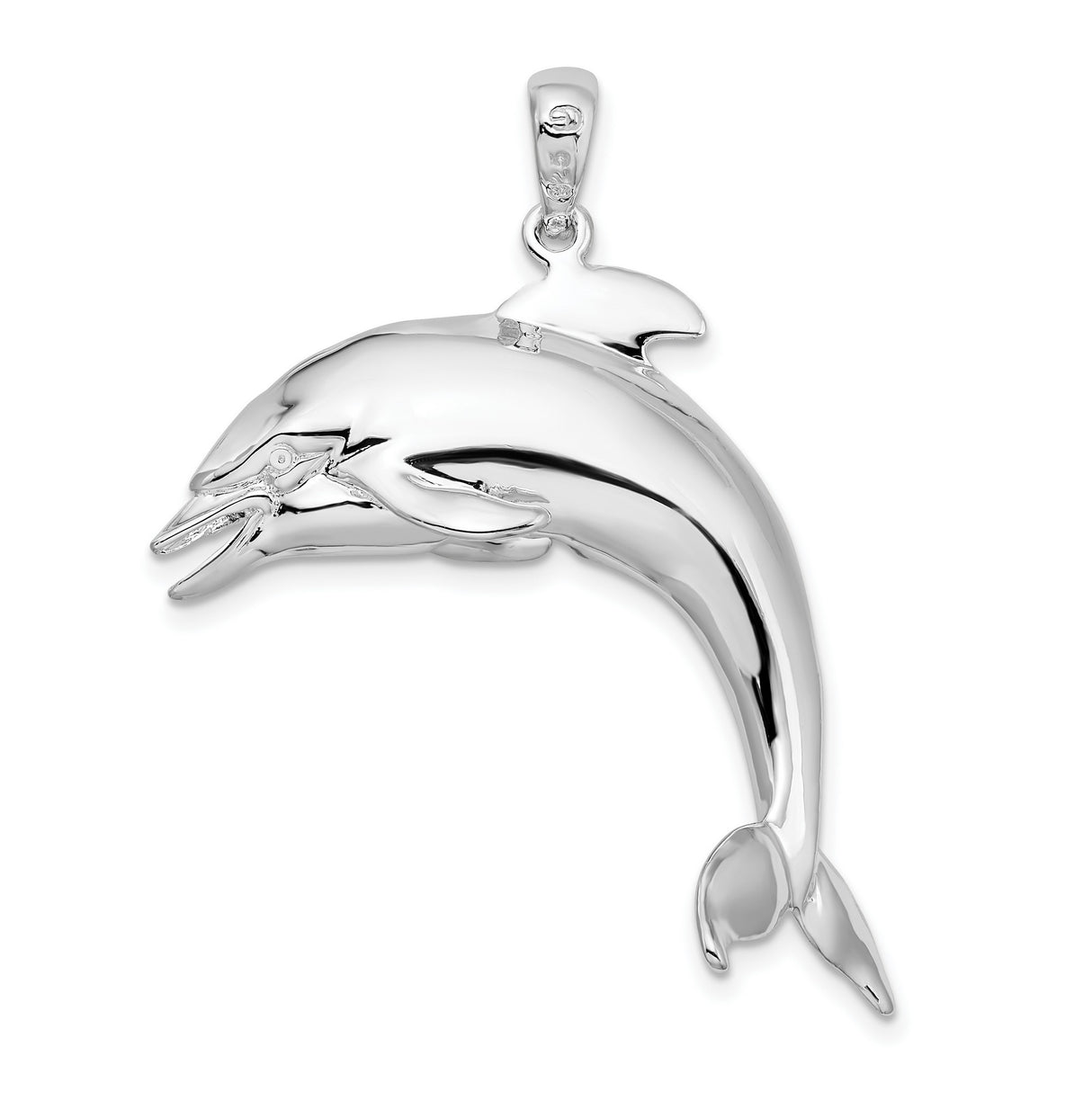 Sterling Silver Dolphin Pendant, Polished 3D Jumping Design, Ocean Life Inspired Jewelry