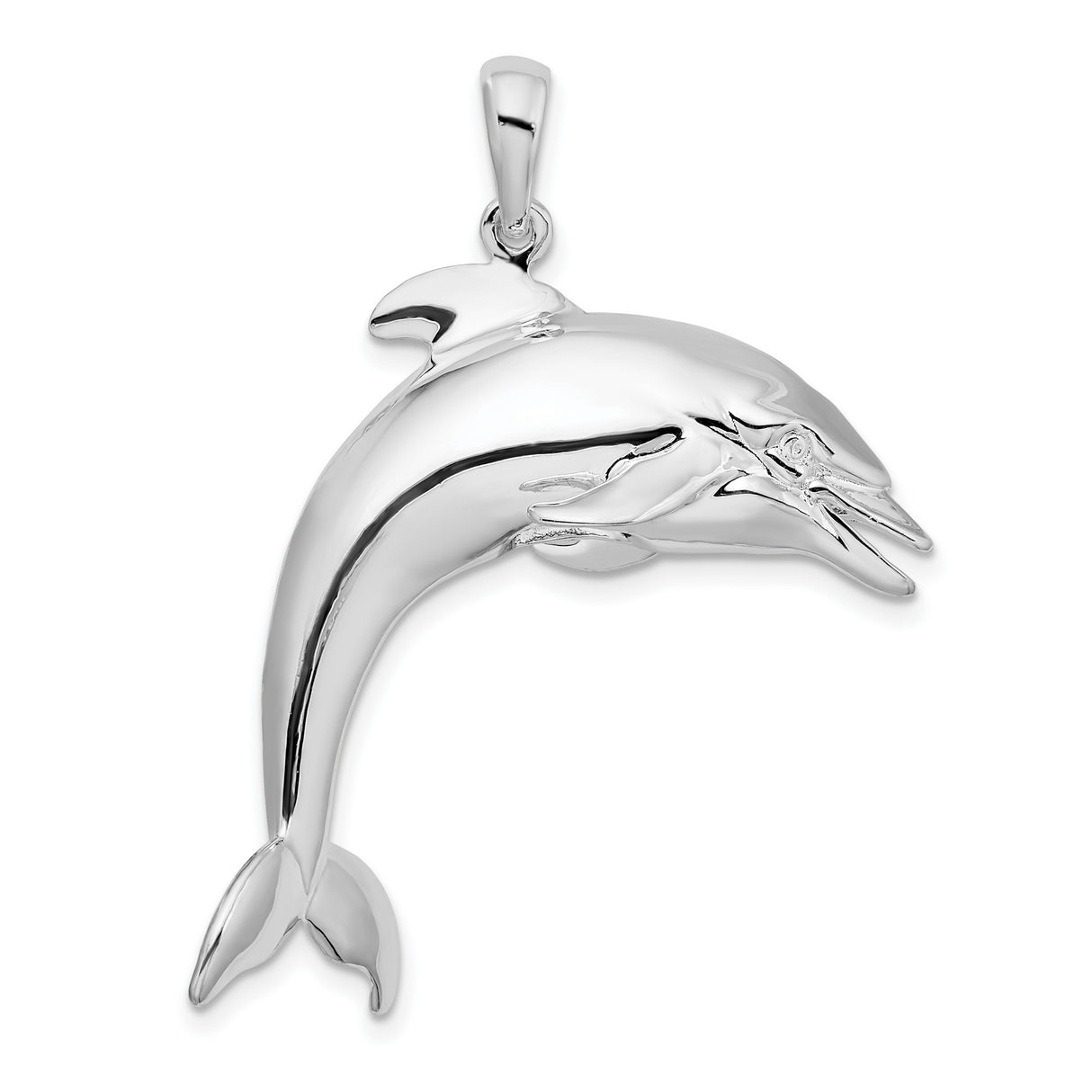 Sterling Silver Dolphin Pendant, Polished 3D Jumping Design, Ocean Life Inspired Jewelry