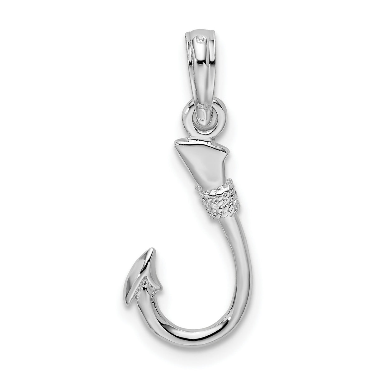 Sterling Silver Fish Hook Pendant with 3D Hook Design and Hawaiian Nautical Style