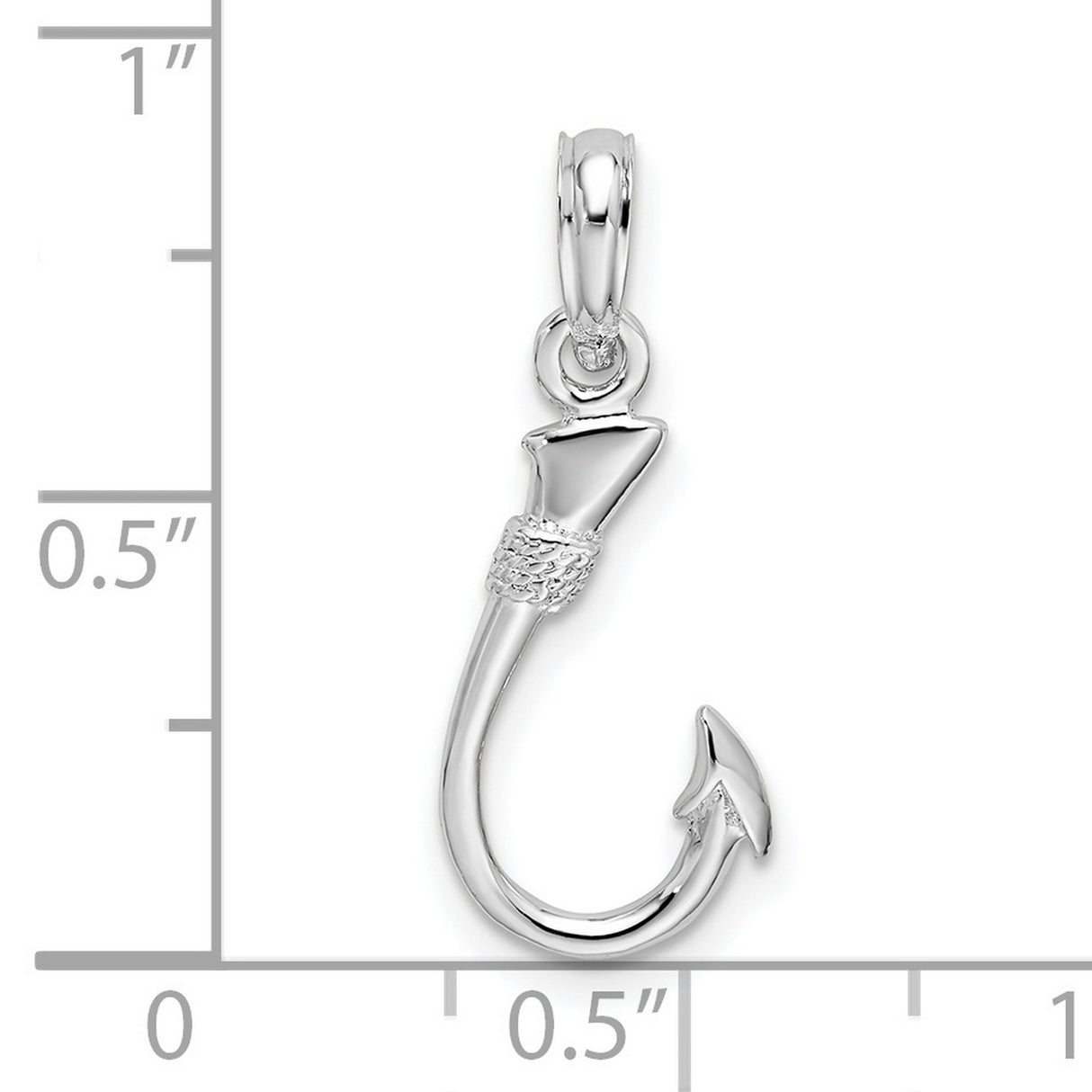 Sterling Silver Fish Hook Pendant with 3D Hook Design and Hawaiian Nautical Style