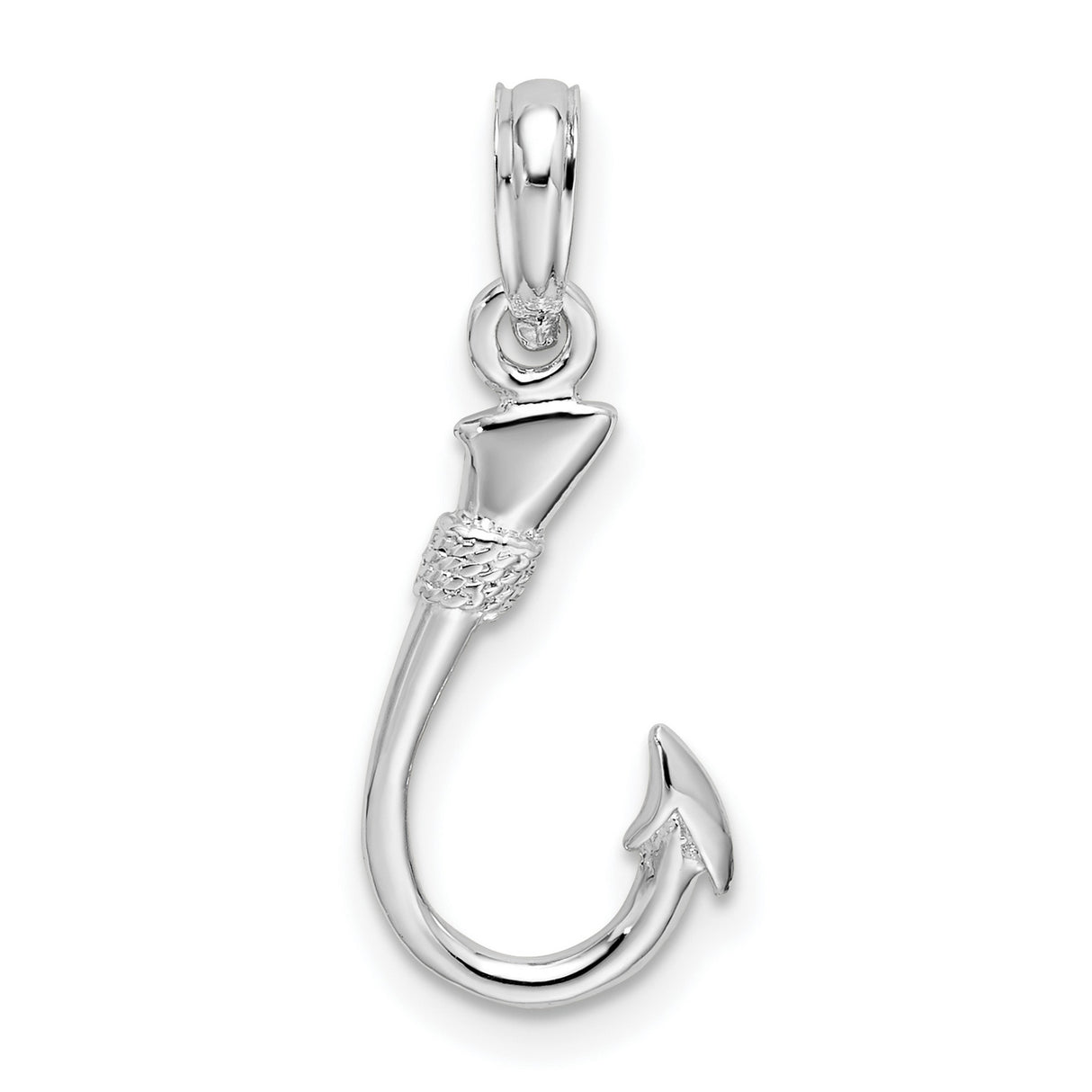 Sterling Silver Fish Hook Pendant with 3D Hook Design and Hawaiian Nautical Style