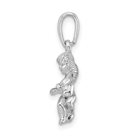 Sterling Silver Cherub Angel Pendant with Wings, Symbol of Faith and Protection