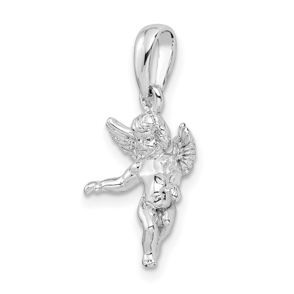 Sterling Silver Cherub Angel Pendant with Wings, Symbol of Faith and Protection