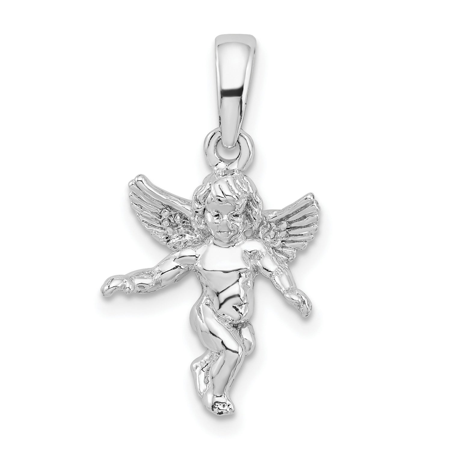 Sterling Silver Cherub Angel Pendant with Wings, Symbol of Faith and Protection