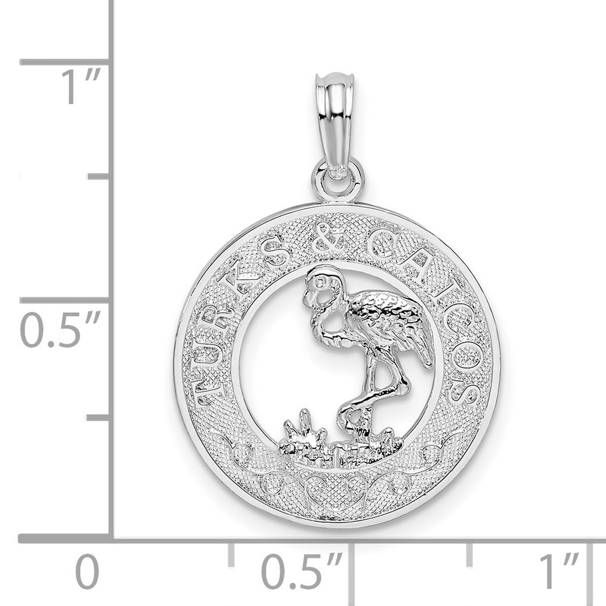 Sterling Silver Flamingo Pendant with Turks and Caicos Engraving, Tropical Island Souvenir Jewelry