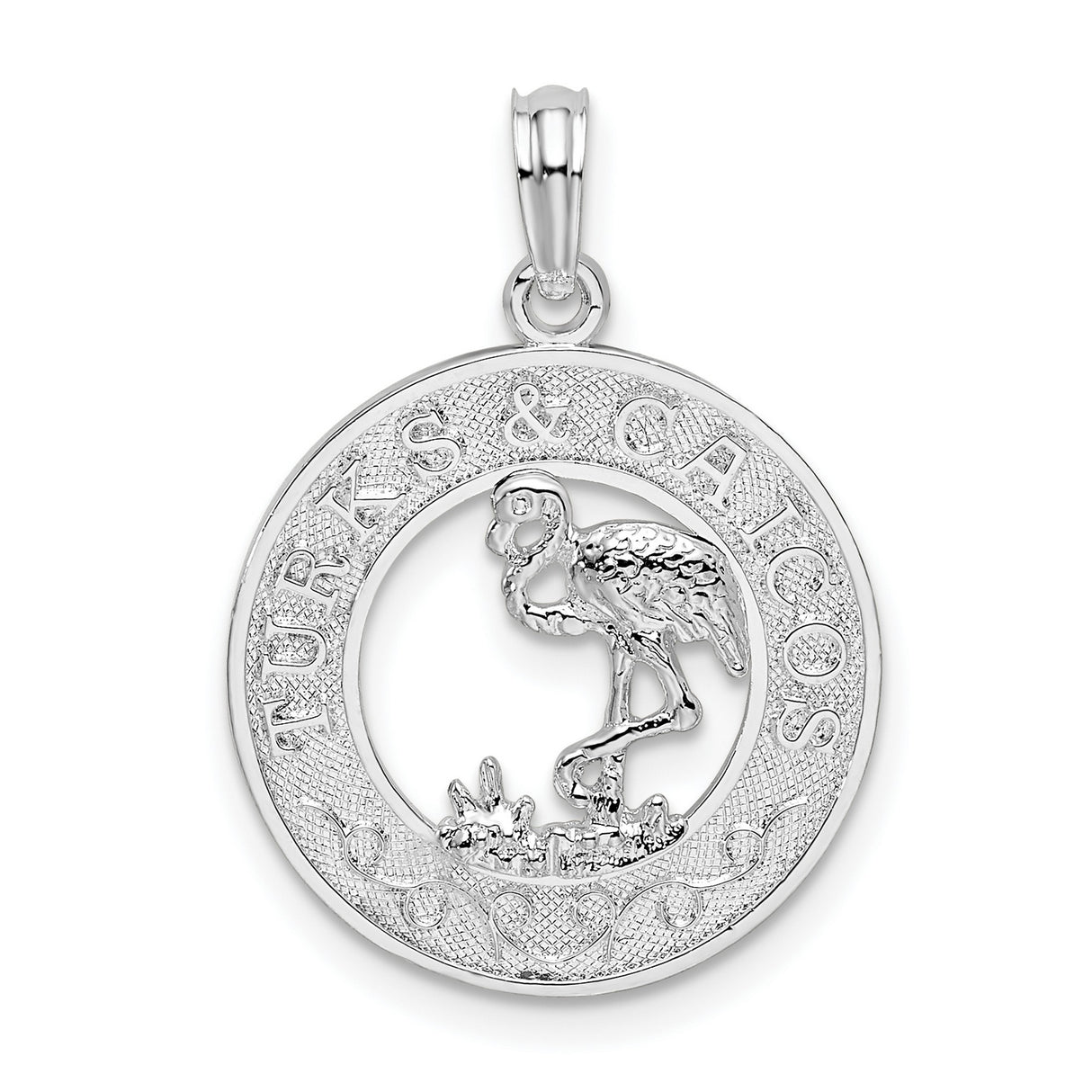 Sterling Silver Flamingo Pendant with Turks and Caicos Engraving, Tropical Island Souvenir Jewelry