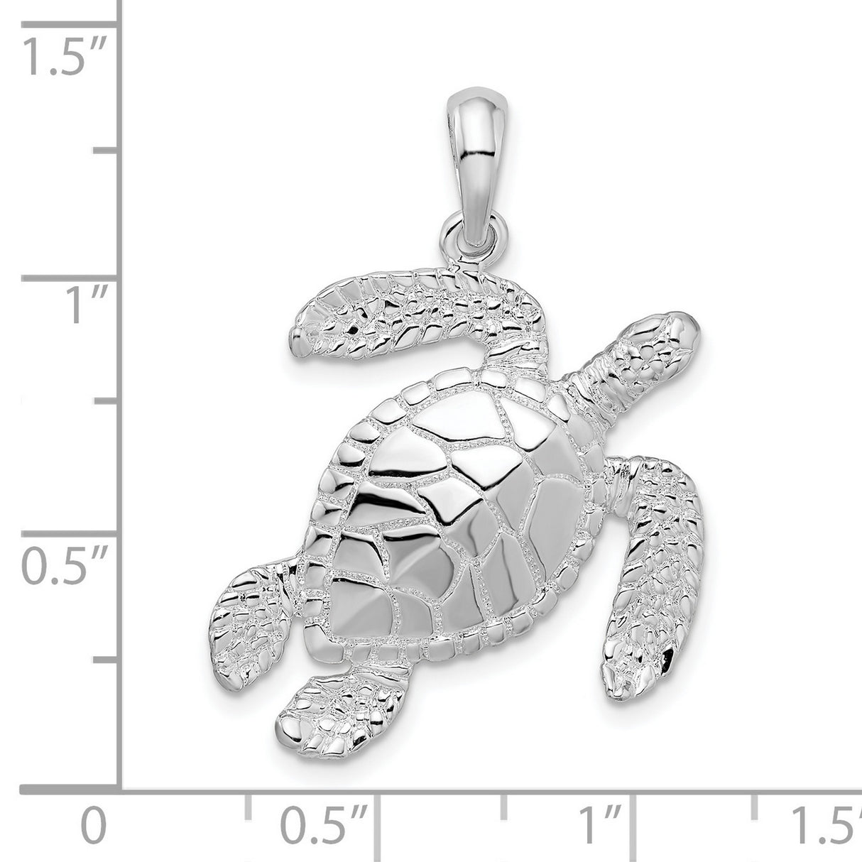 Sterling Silver Sea Turtle Pendant with Textured Shell Detail and Flipper Design for Women or Unisex Wear