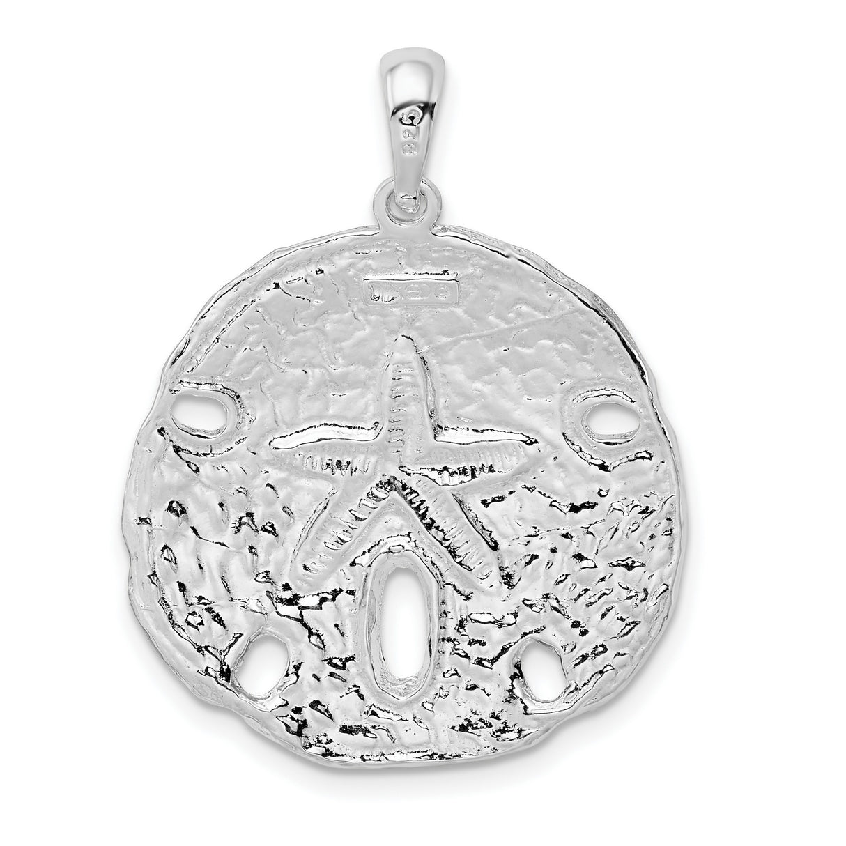 Sterling Silver Sand Dollar Pendant with Textured Finish and Cutout Ocean Design