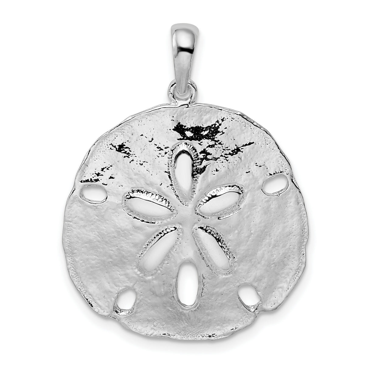 Sterling Silver Sand Dollar Pendant with Textured Finish and Cutout Ocean Design
