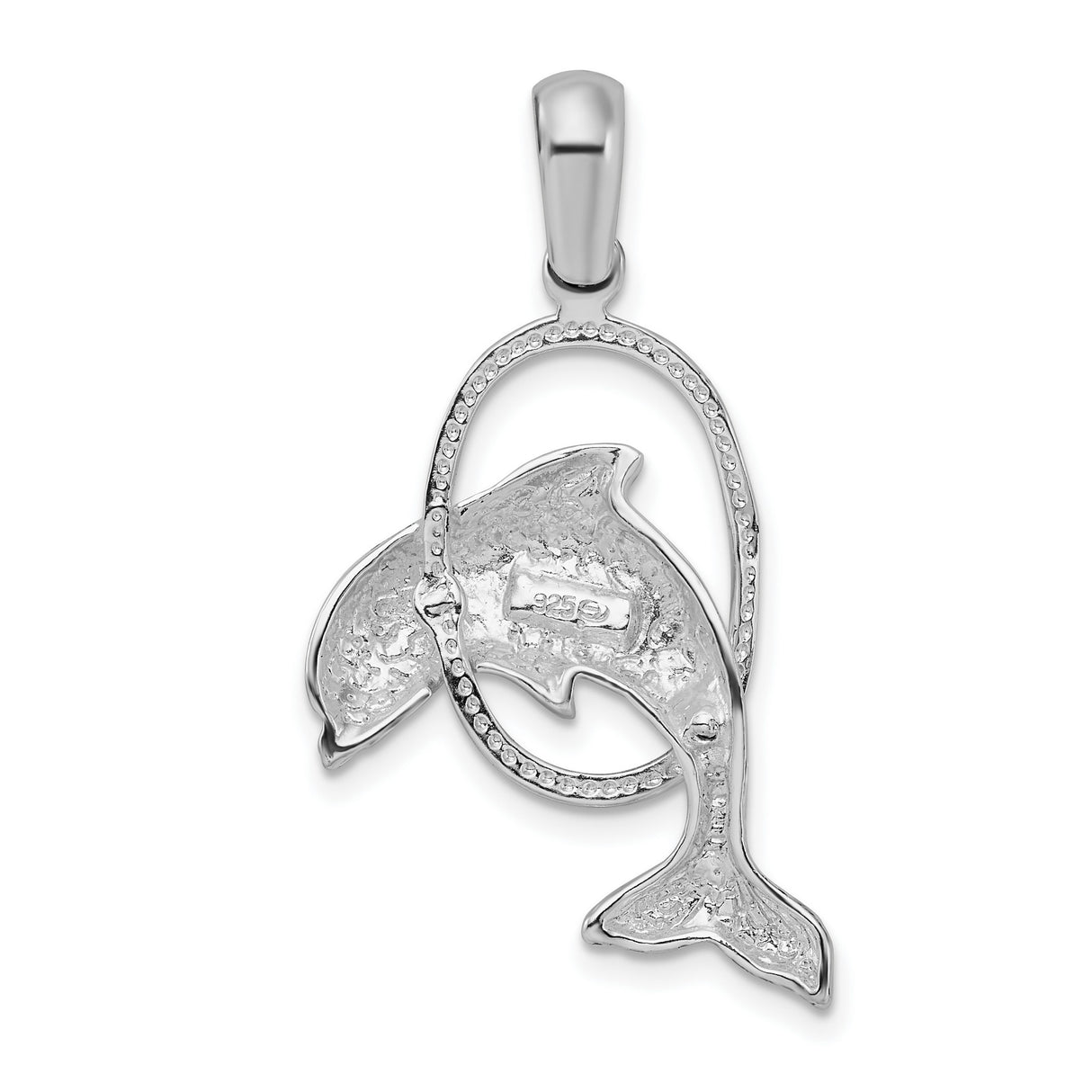 Sterling Silver Dolphin Pendant with Jumping Dolphin Through Hoop, Nautical Marine Life Theme