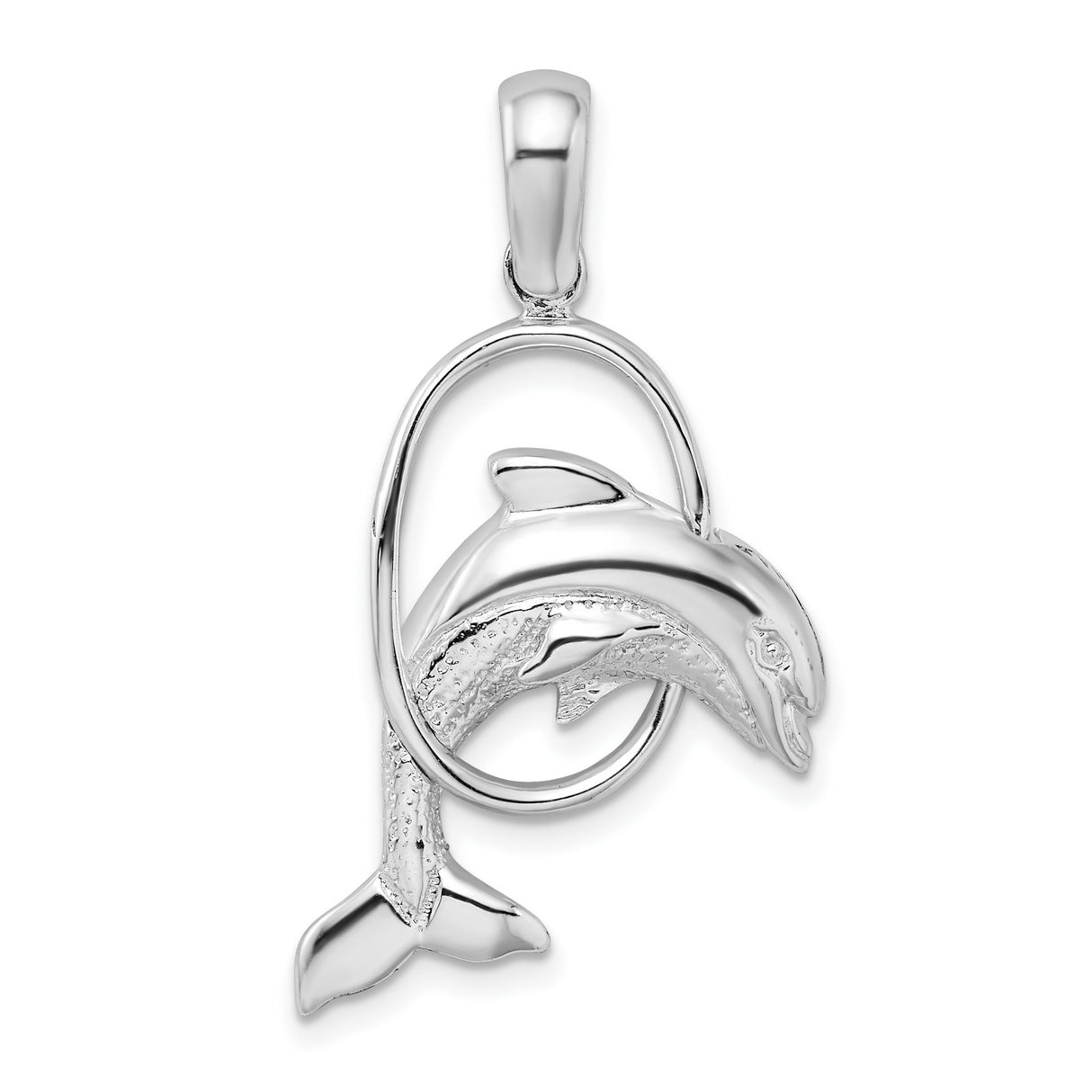 Sterling Silver Dolphin Pendant with Jumping Dolphin Through Hoop, Nautical Marine Life Theme