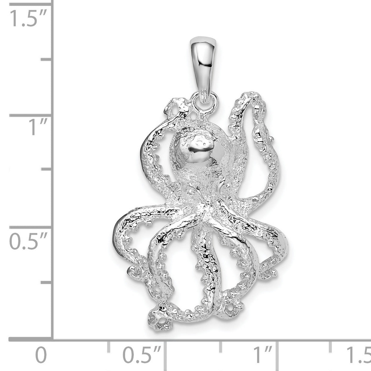 Sterling Silver Octopus Pendant with Textured Tentacle Design, Nautical Marine Style