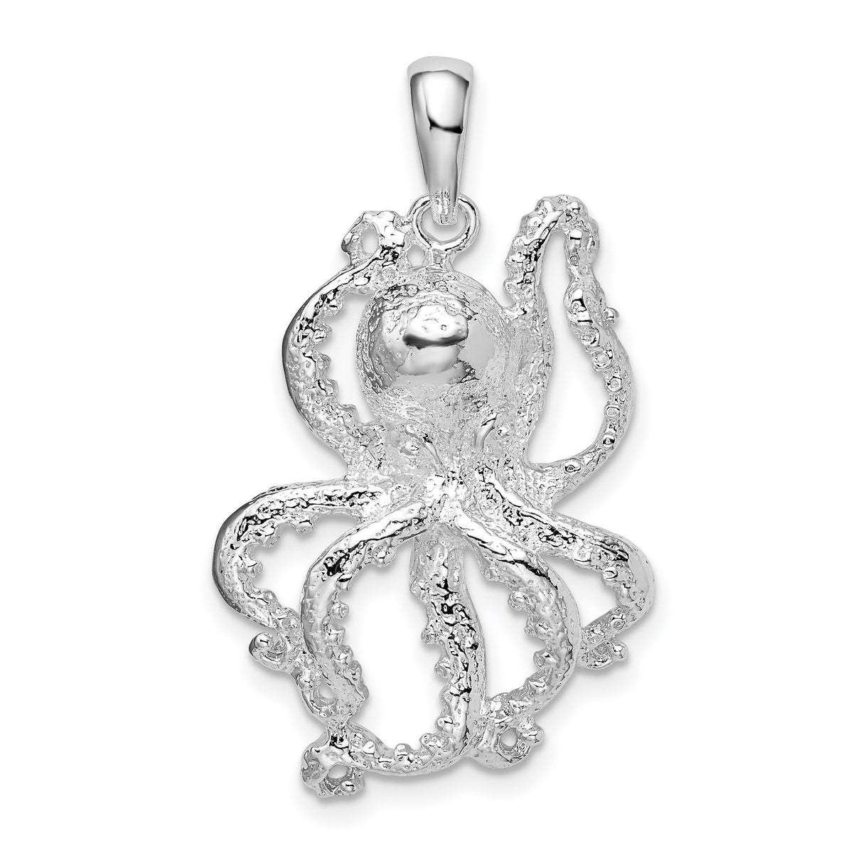 Sterling Silver Octopus Pendant with Textured Tentacle Design, Nautical Marine Style