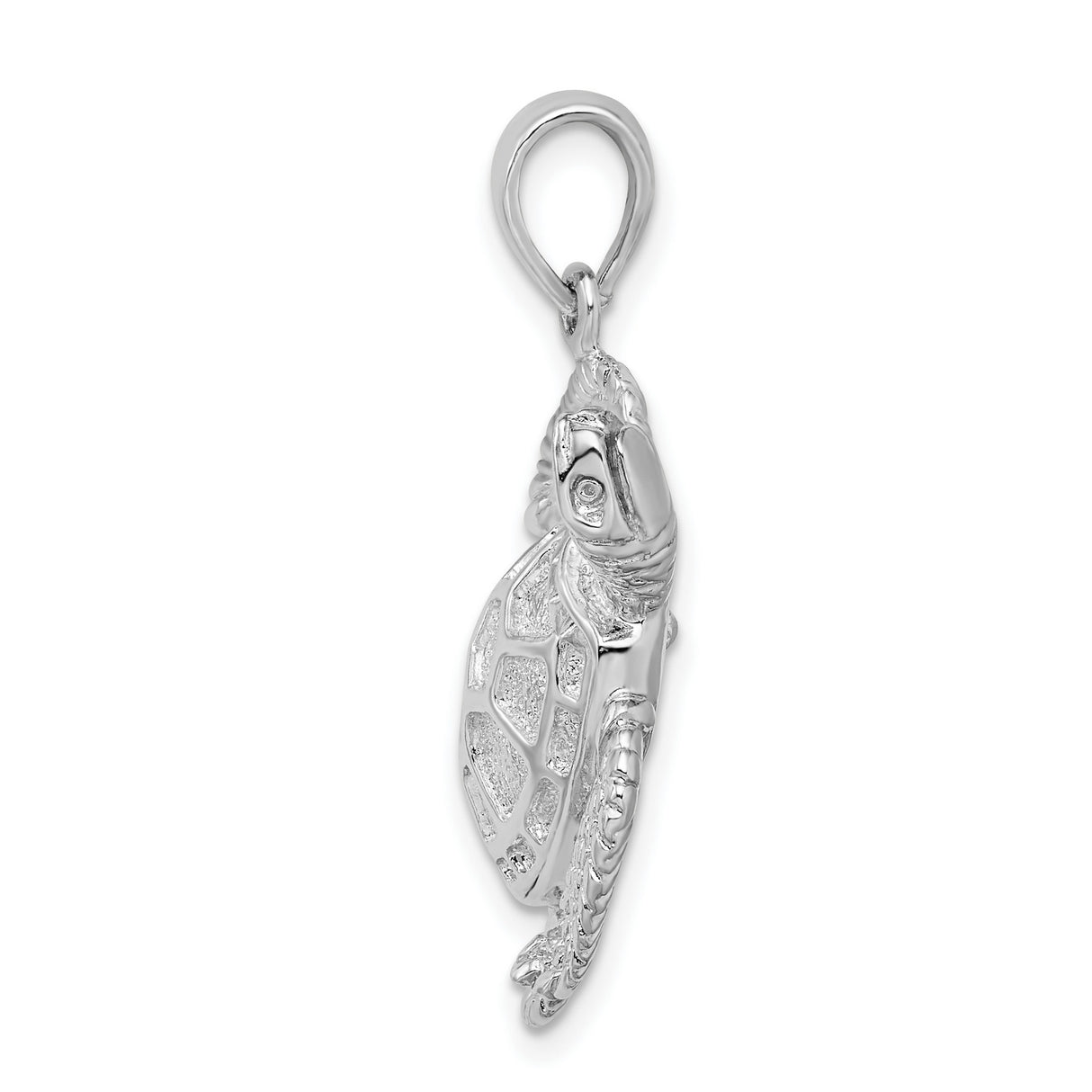 Sterling Silver Sea Turtle Pendant with Flipper Detail and Realistic Shell Design