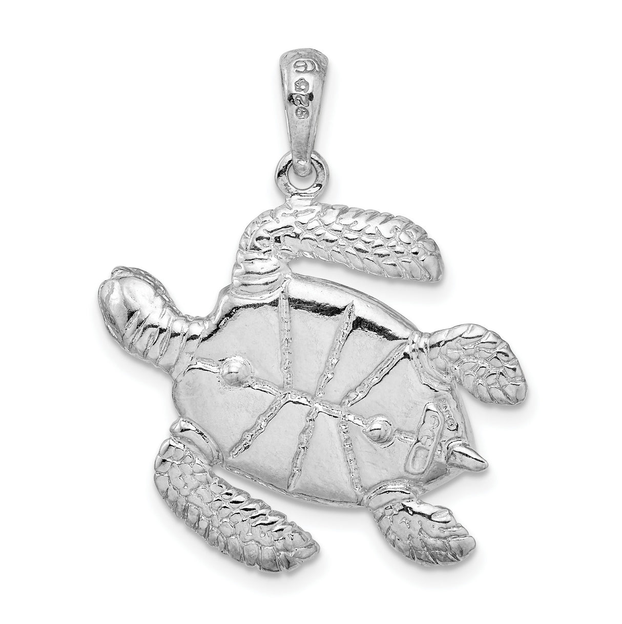 Sterling Silver Sea Turtle Pendant with Flipper Detail and Realistic Shell Design