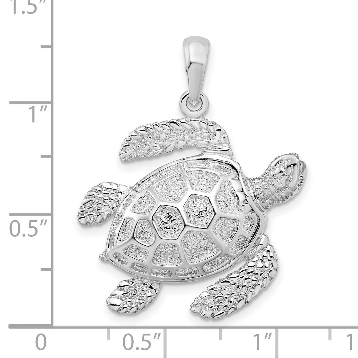 Sterling Silver Sea Turtle Pendant with Flipper Detail and Realistic Shell Design