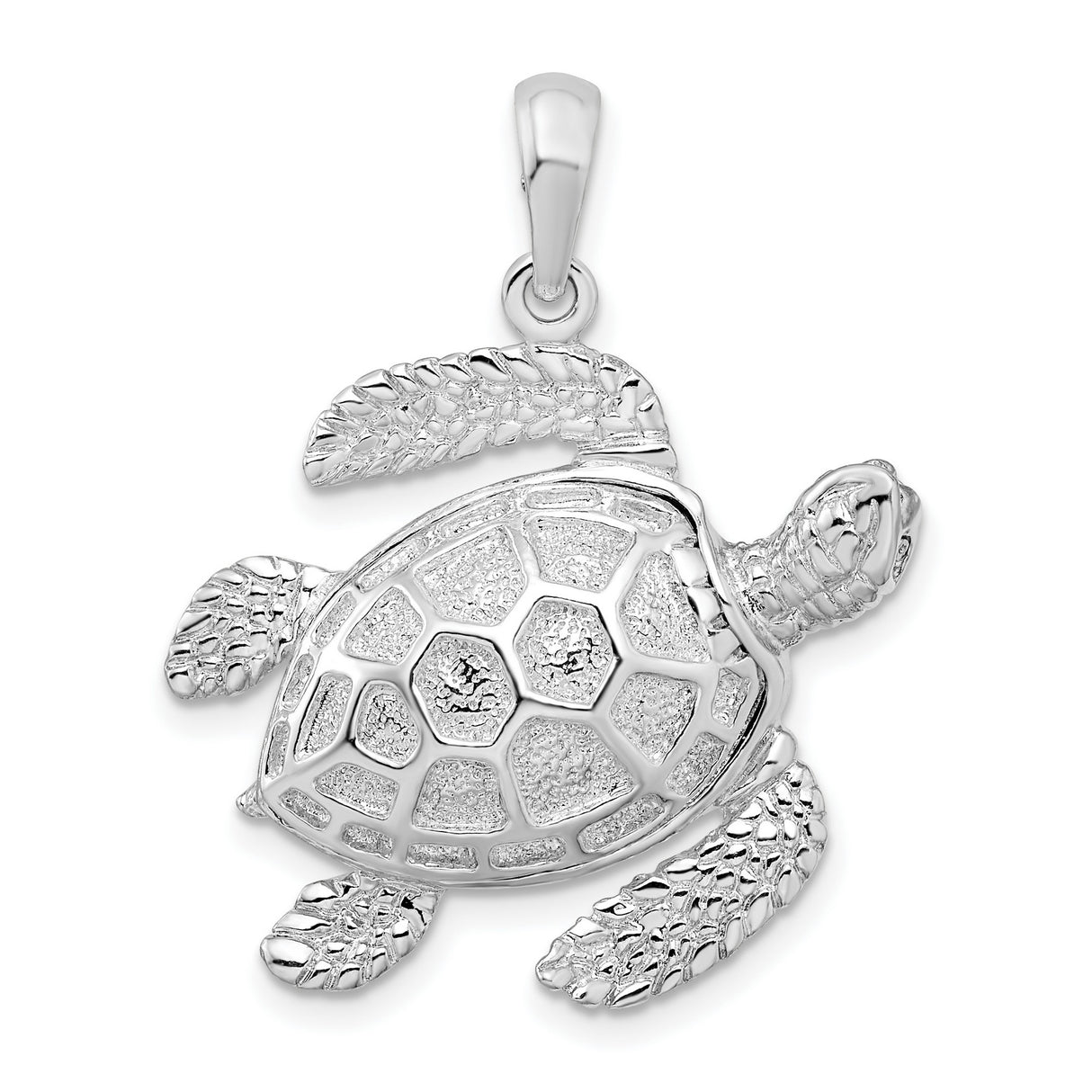 Sterling Silver Sea Turtle Pendant with Flipper Detail and Realistic Shell Design