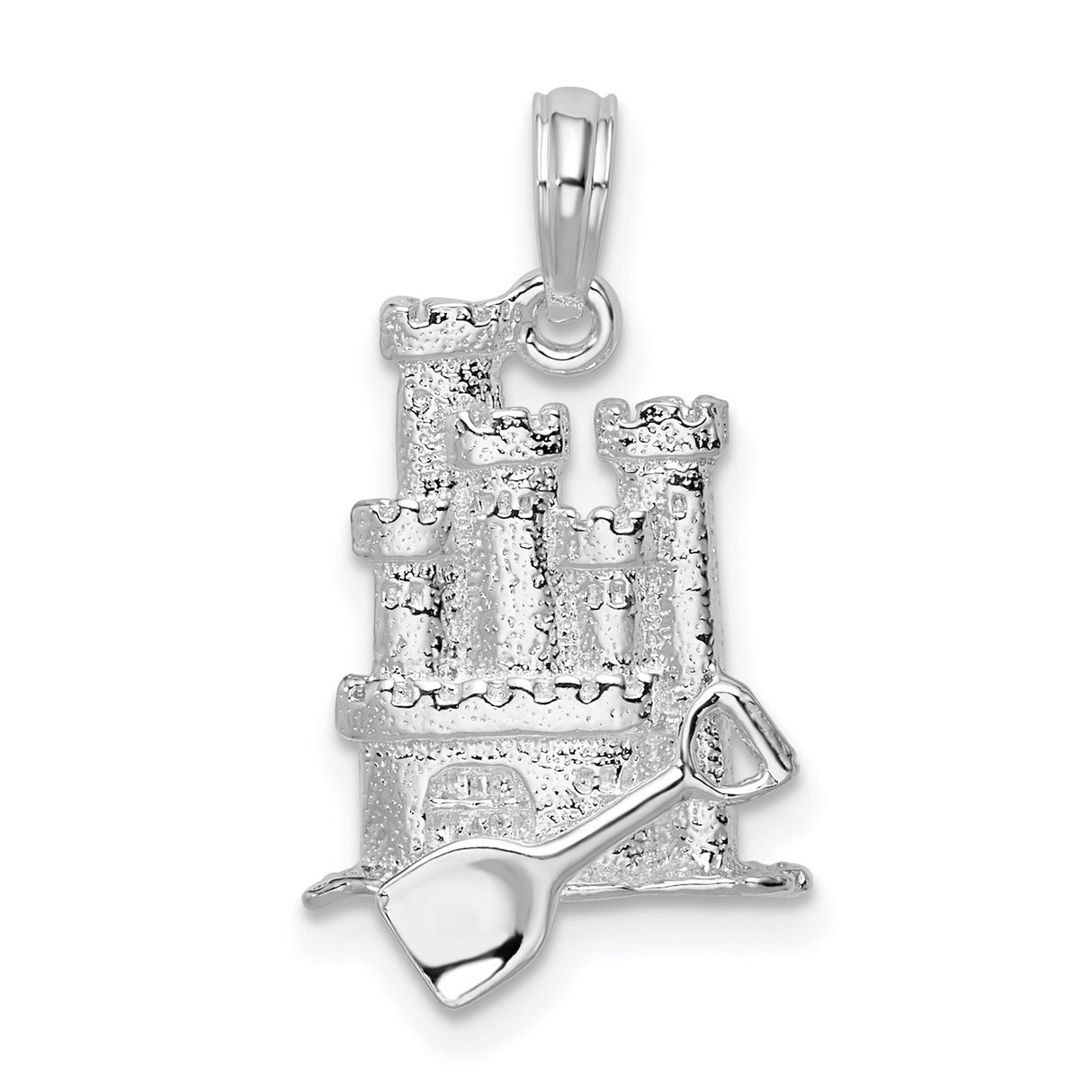 Sterling Silver Sandcastle and Shovel Pendant, 3D Beach Theme Jewelry for Women or Unisex