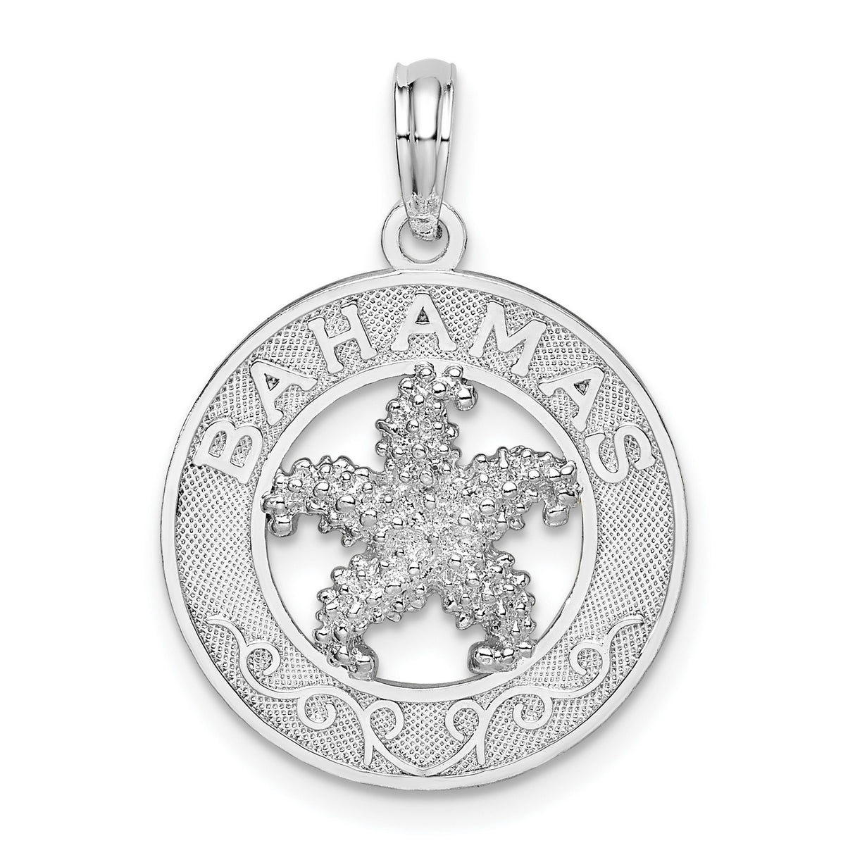 Sterling Silver Bahamas Pendant with Textured Starfish, Nautical Island Travel Jewelry