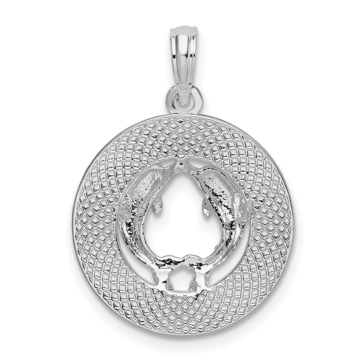 Sterling Silver Dolphin Pendant with Heart-Shaped Two Dolphin Design, Ocean Travel Theme