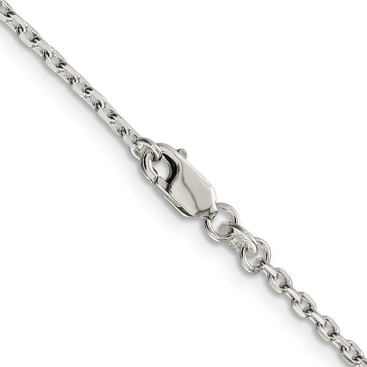 925 White Gold 2 mm Polished Chain Necklace, Solid alternate angle