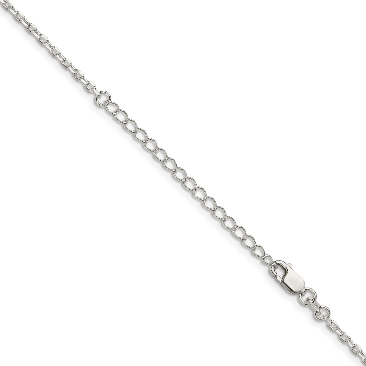 925 White Gold 2 mm Polished Chain Necklace, Solid detail view