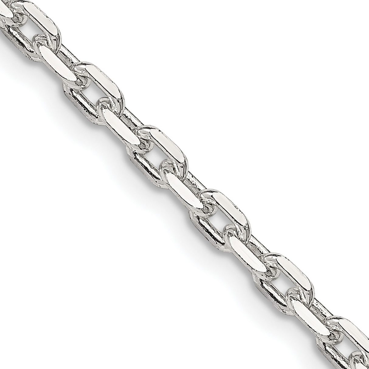 925 White Gold 3.25 mm Polished Chain Necklace, Solid detail view