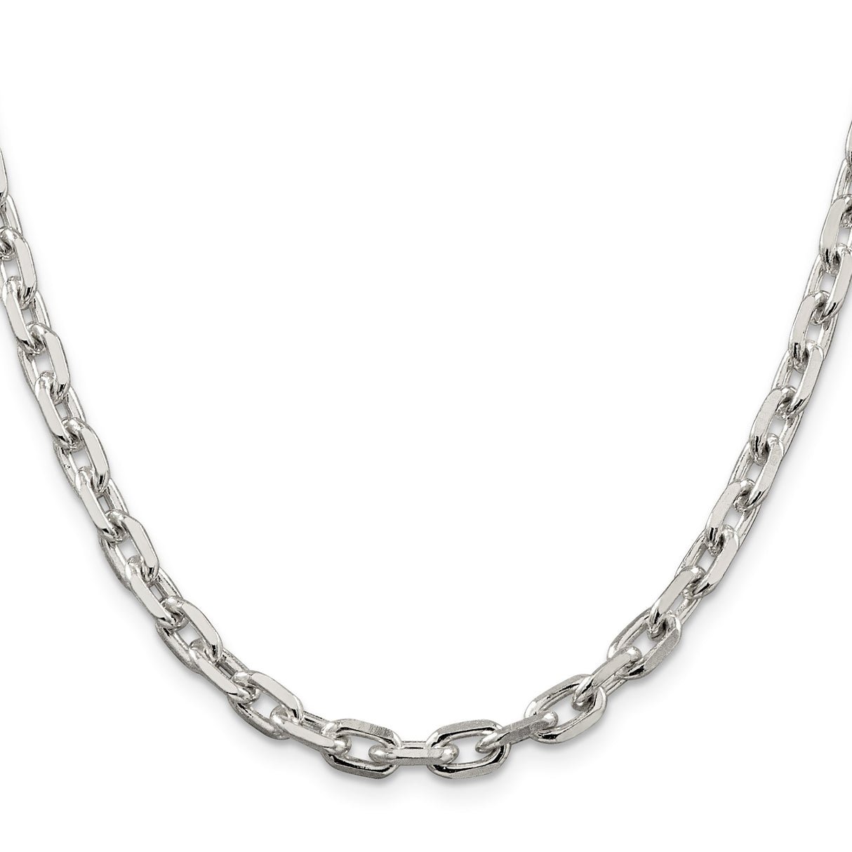 925 White Gold 5.4 mm Polished Chain Necklace, Solid