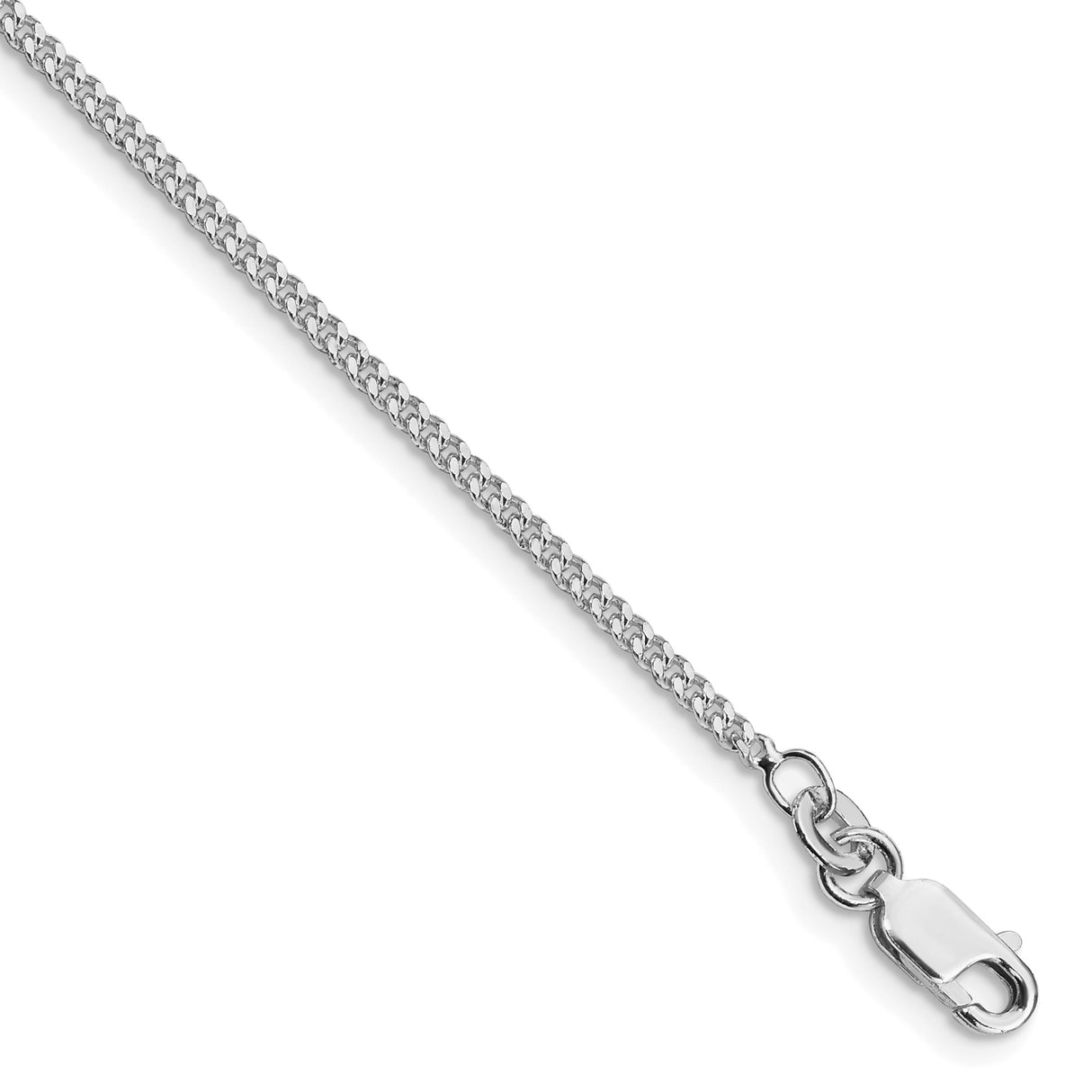 925 White Gold 1.75 mm Curb Chain Anklet, Polished shown for scale