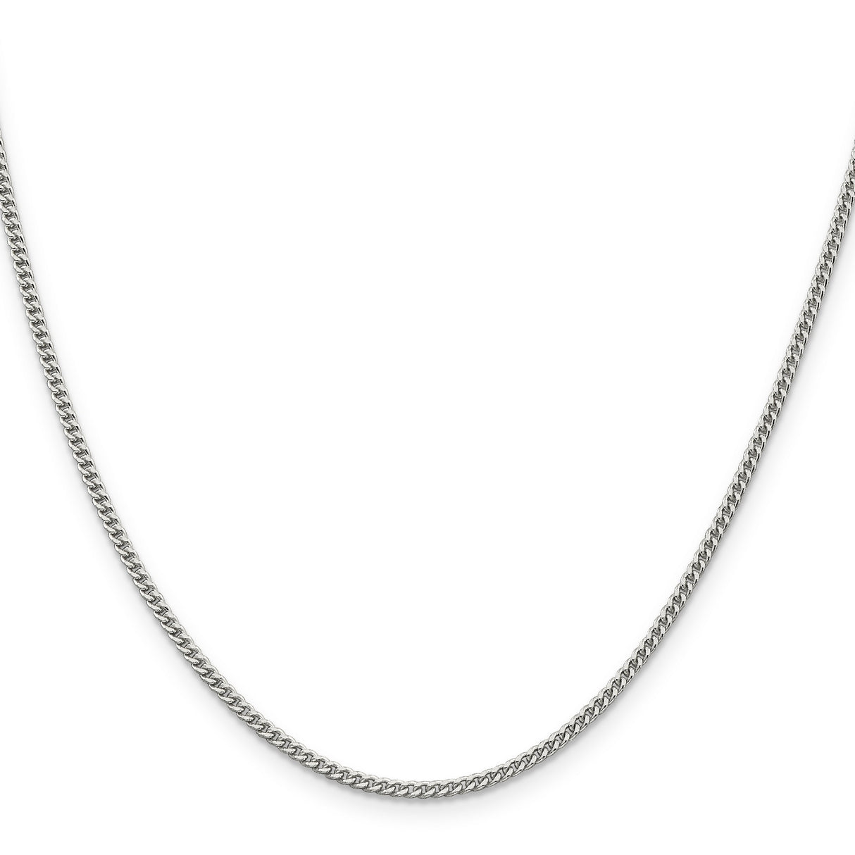 925 White Gold 2 mm Curb Chain Necklace, Polished