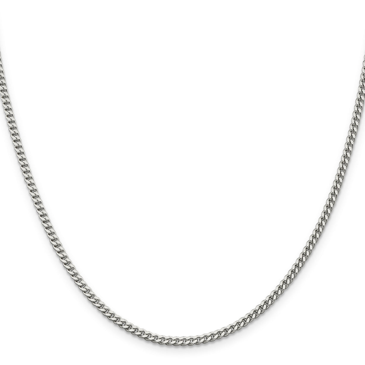 925 White Gold 3 mm Curb Chain Necklace, Polished