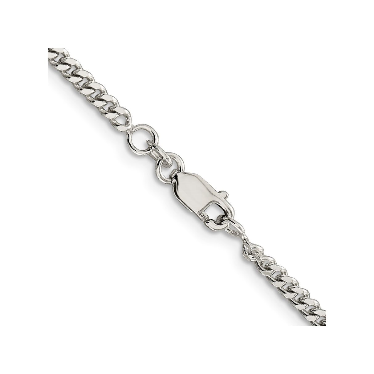 925 White Gold 3 mm Curb Chain Necklace, Polished alternate angle