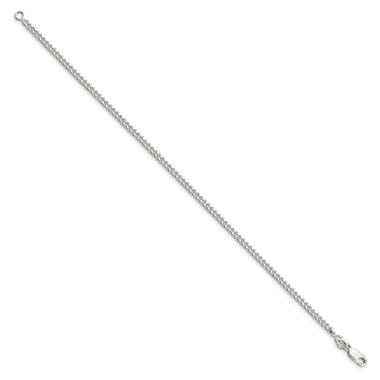 925 White Gold 3 mm Curb Chain Bracelet, Polished detail view