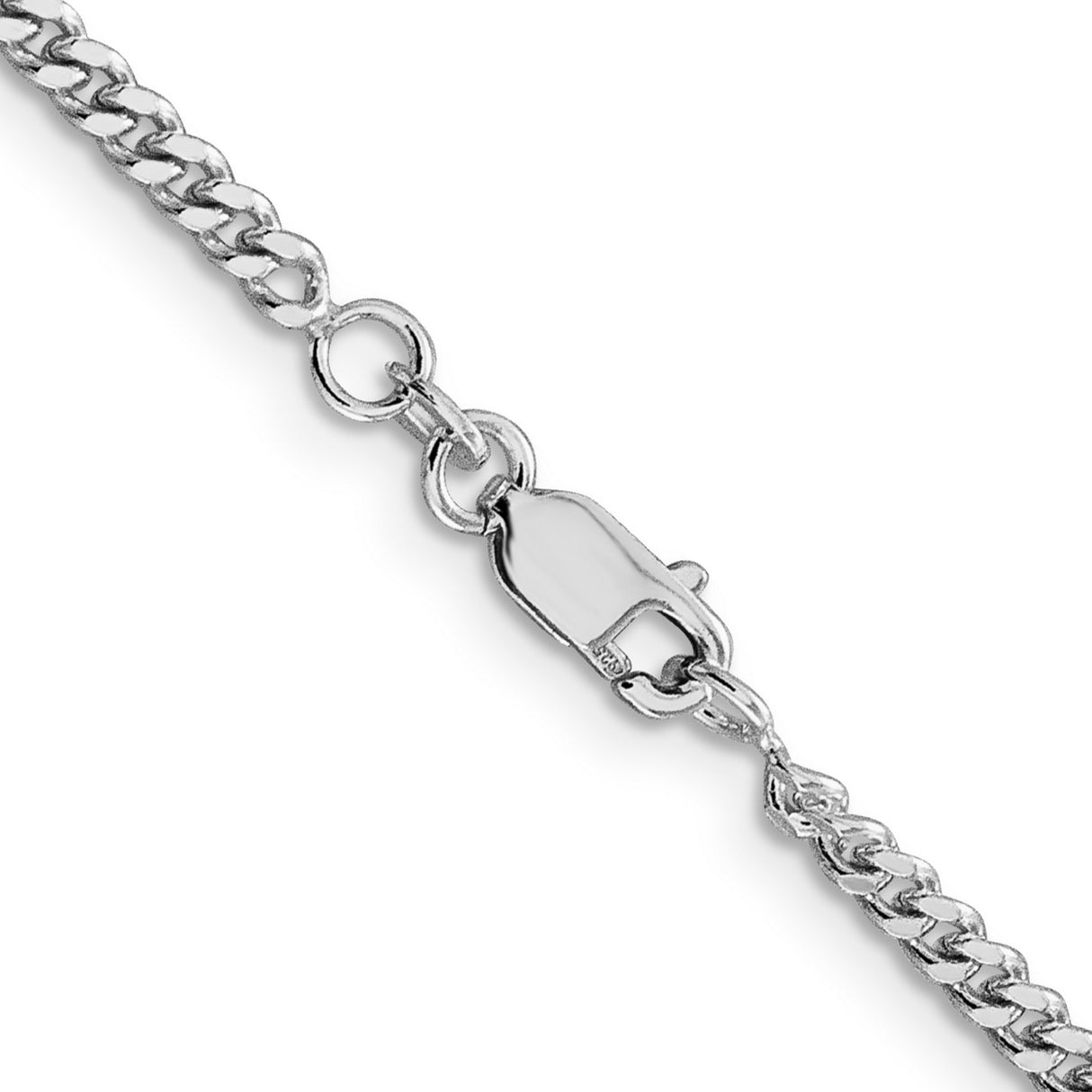 925 White Gold 3 mm Curb Chain Necklace, Polished alternate angle