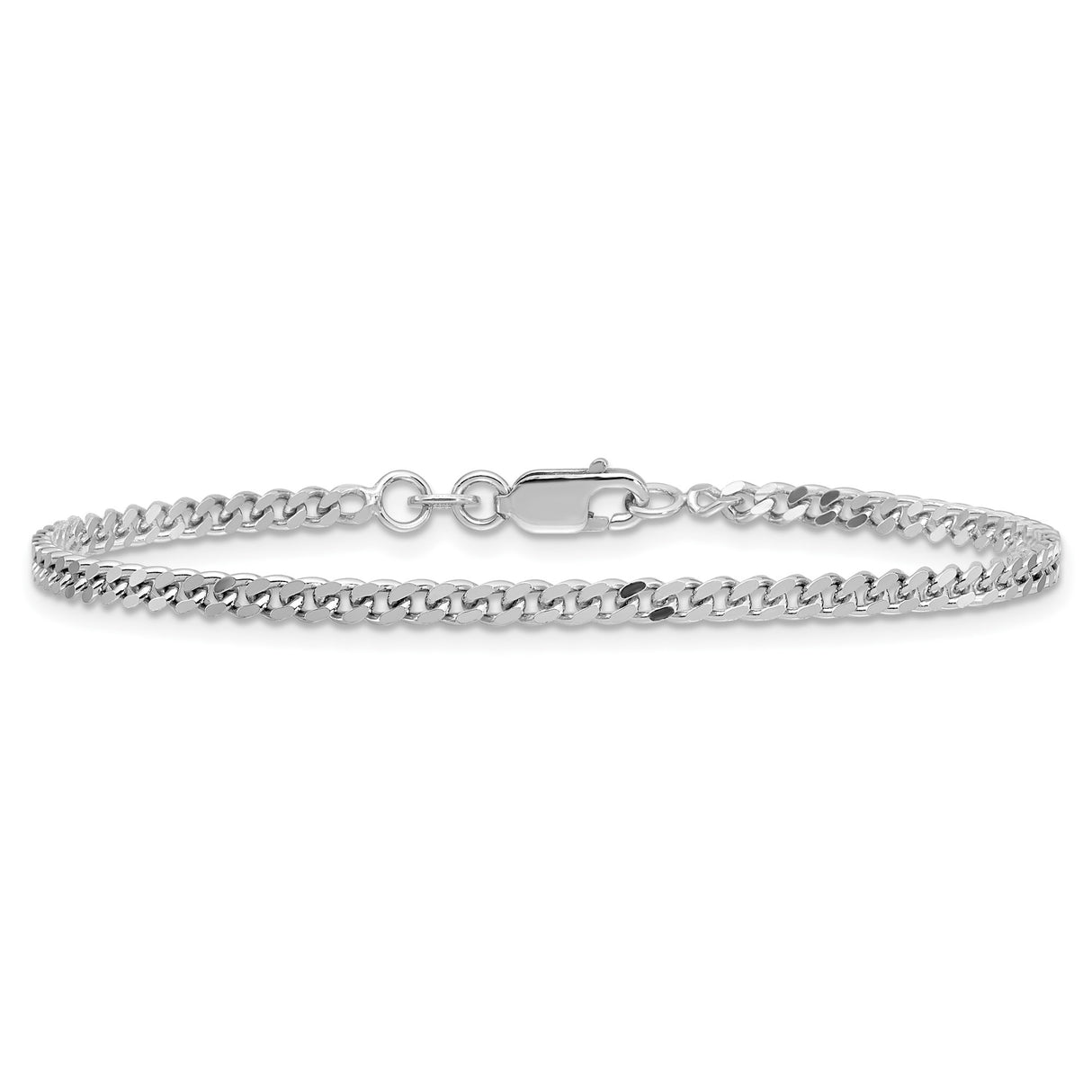 925 White Gold 3 mm Curb Chain Bracelet, Polished alternate angle