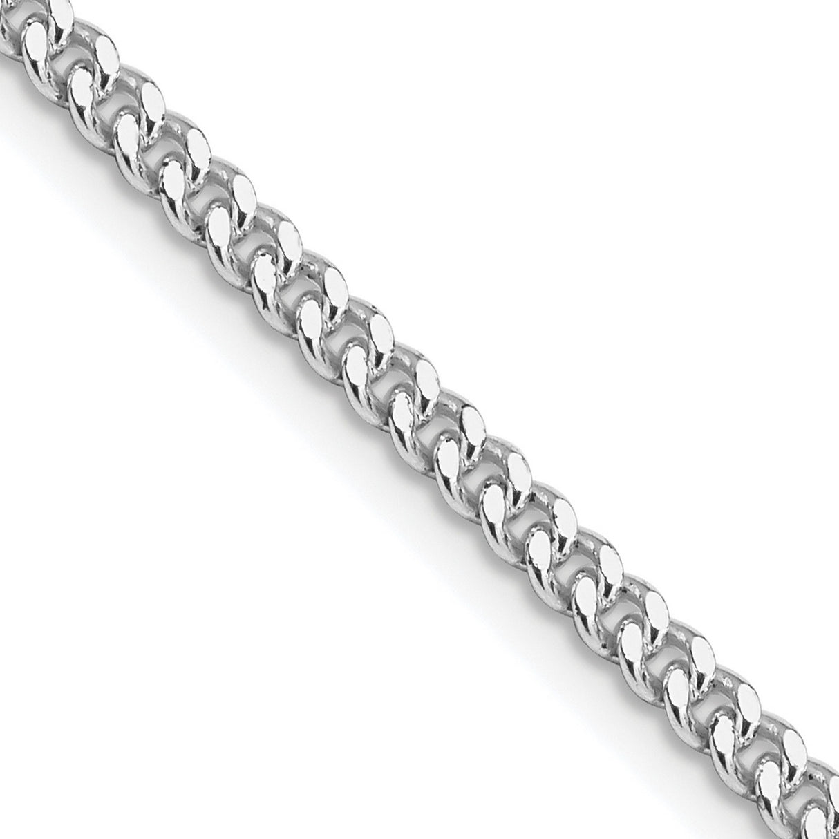 925 White Gold 3 mm Curb Chain Necklace, Polished detail view
