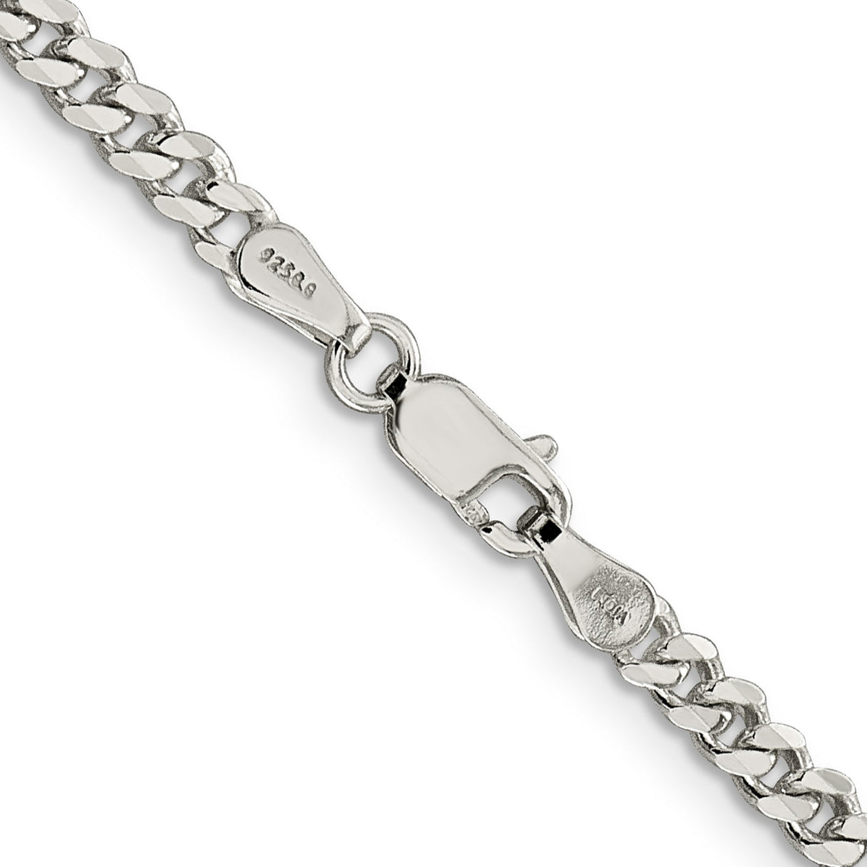 925 White Gold 3.5 mm Curb Chain Necklace, Polished alternate angle