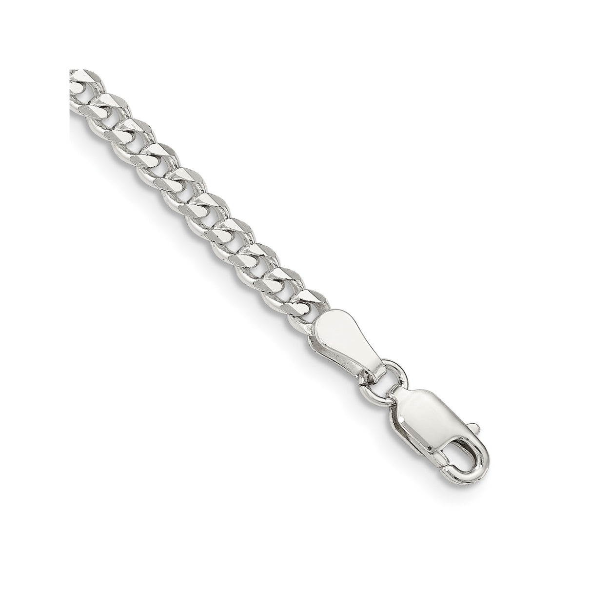 925 White Gold 3.5 mm Curb Chain Bracelet, Polished shown for scale
