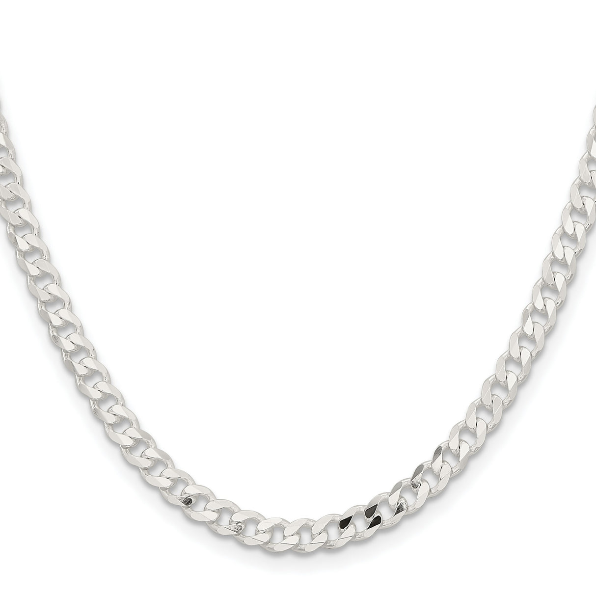 925 White Gold 4.5 mm Curb Chain Necklace, Polished