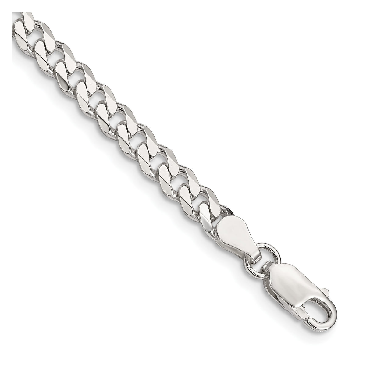925 White Gold 4.5 mm Curb Chain Anklet, Polished shown for scale