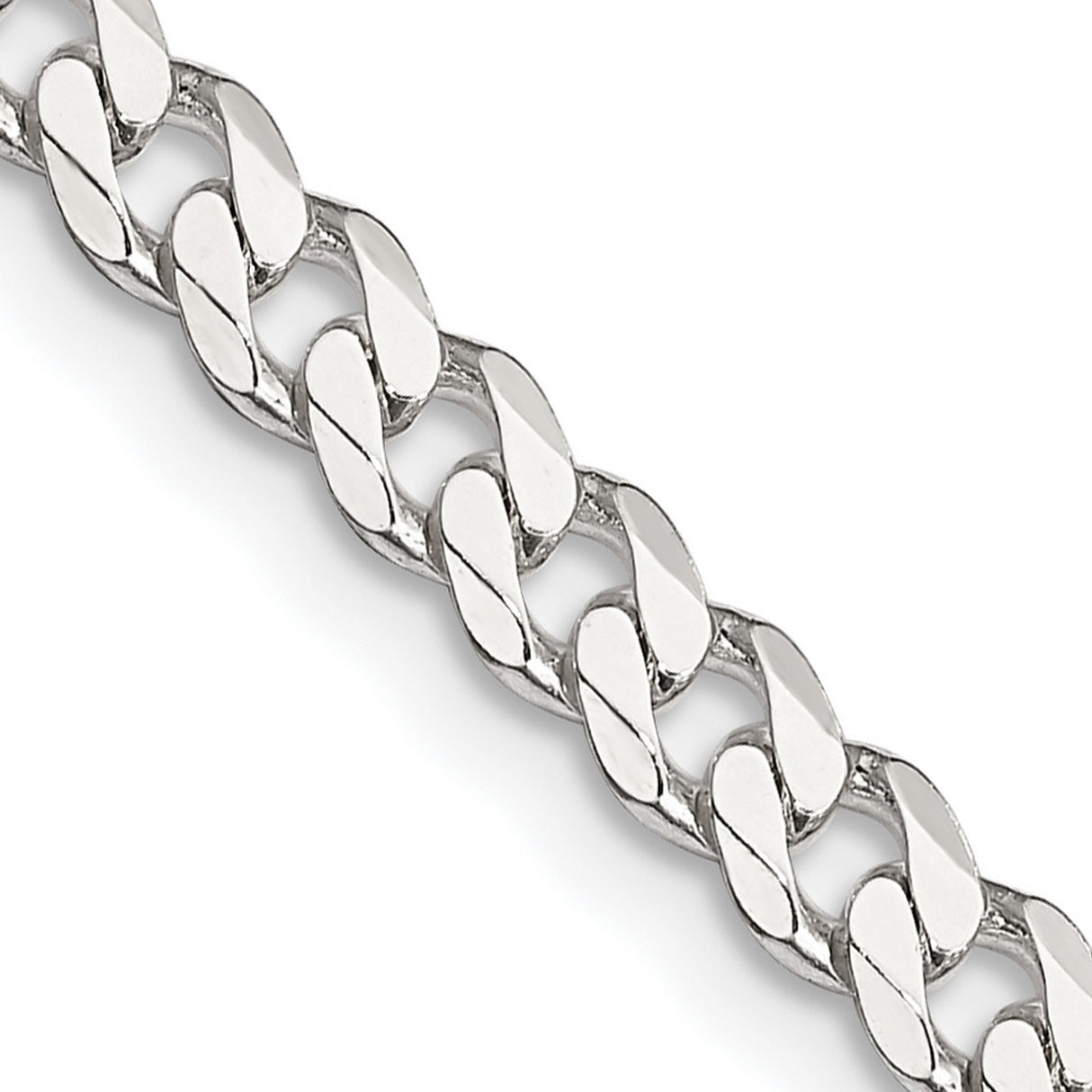 925 White Gold 4.5 mm Curb Chain Necklace, Polished detail view
