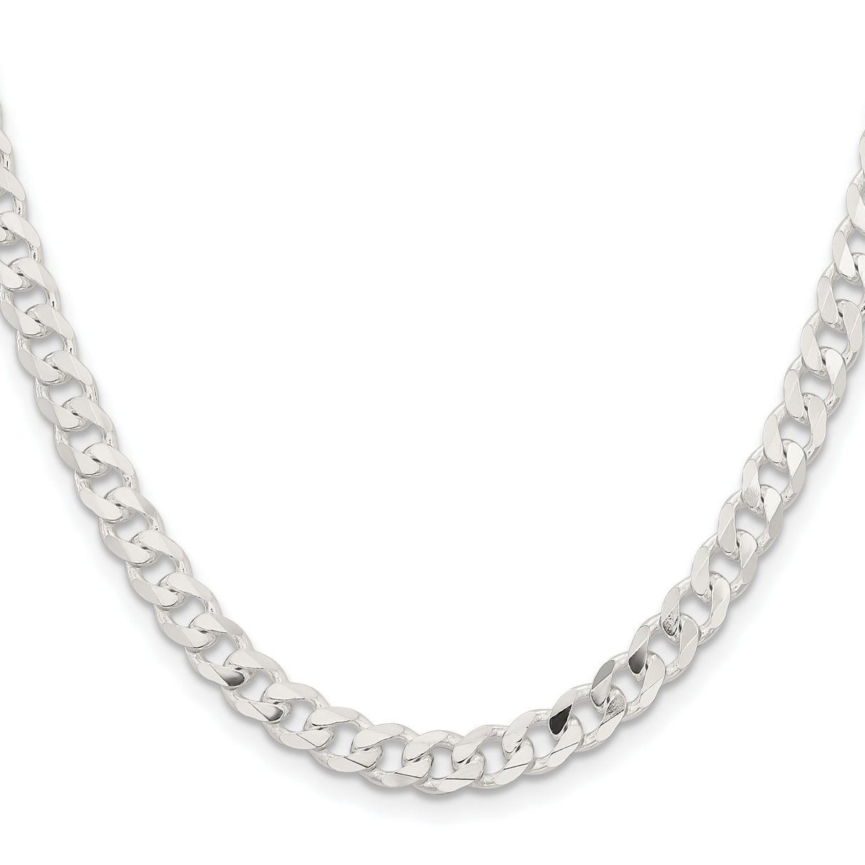 925 White Gold 5.7 mm Curb Chain Necklace, Polished